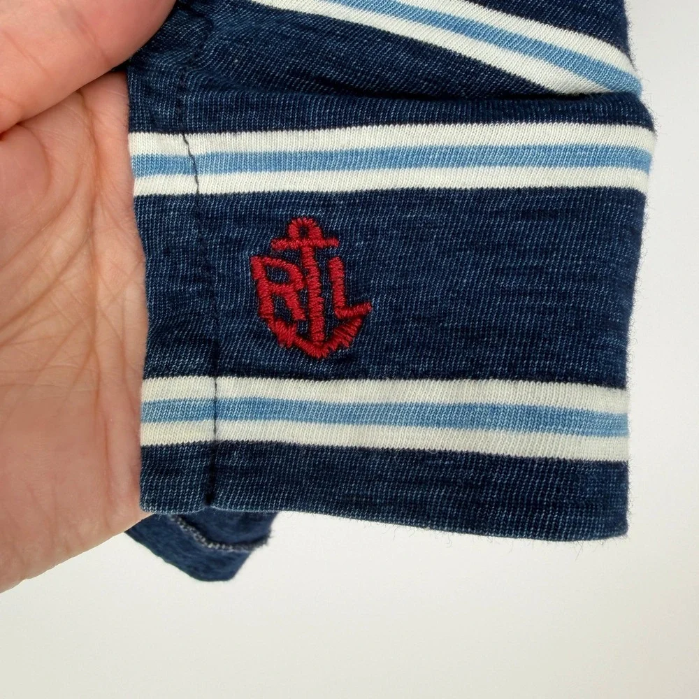 Polo Ralph Lauren Mens XL Navy Blue White Striped Pocket Polo Shirt RL Anchor